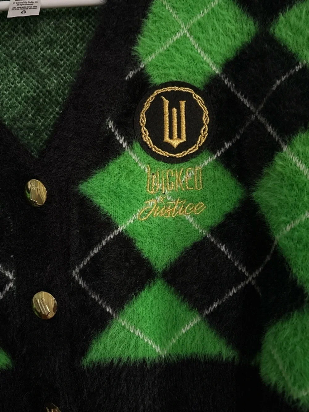 Justice Cropped V-Neck Argyle Cardigan Sweater - Green & Black